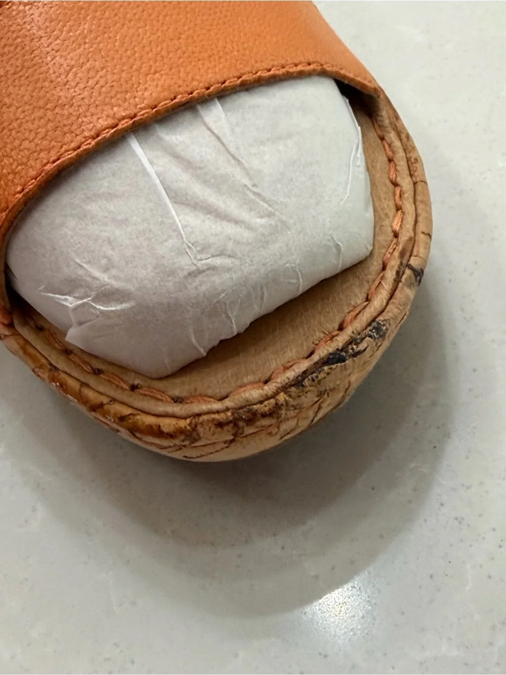 Born Zemora Orange Leather Strappy Cork Wedge Sandals 8M Boho Slide